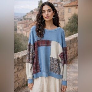 Anthropologie Easel Blue Textured Fabric